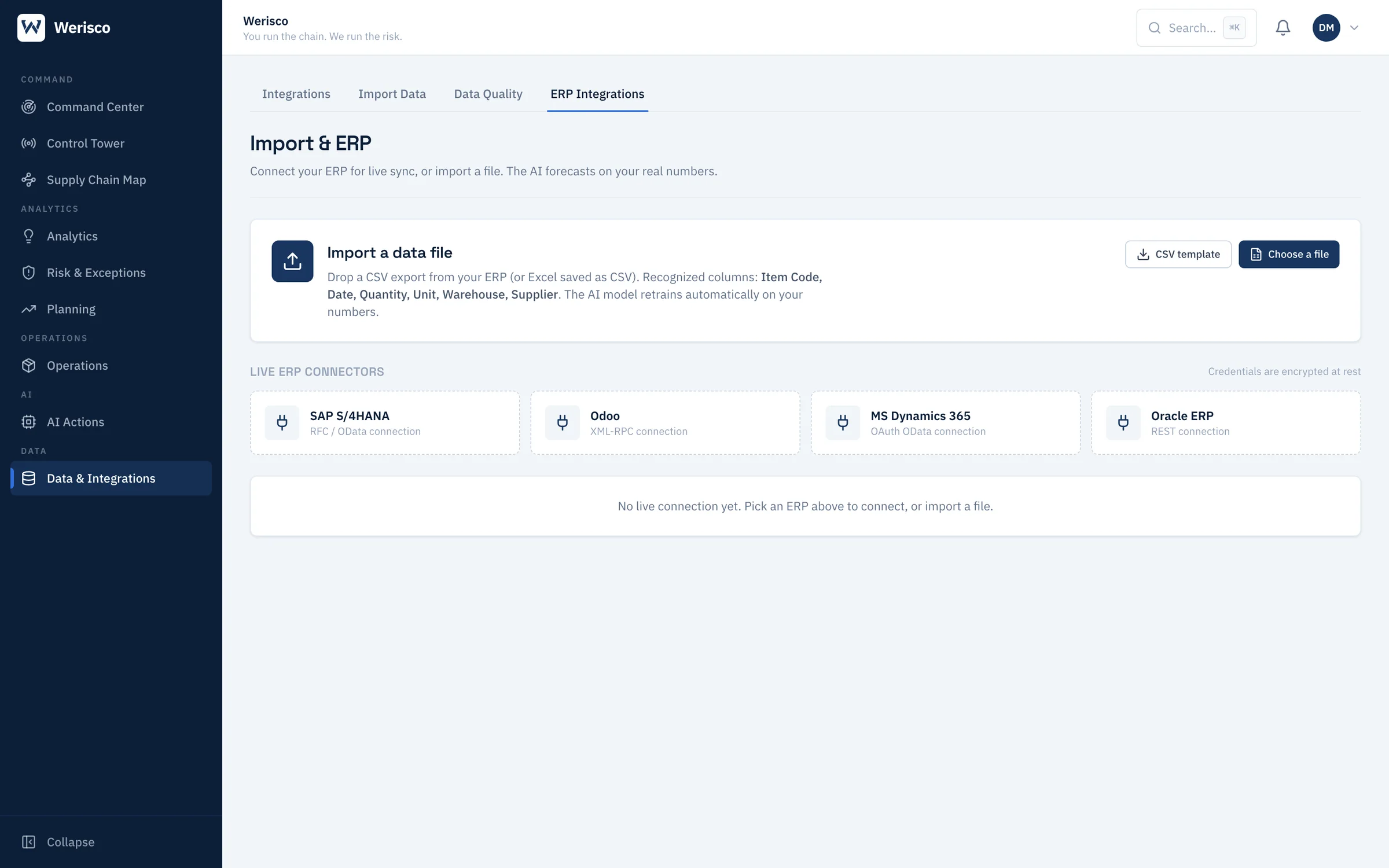 ERP Integrations: import a data file, or connect SAP S/4HANA, Odoo, MS Dynamics 365 or Oracle ERP