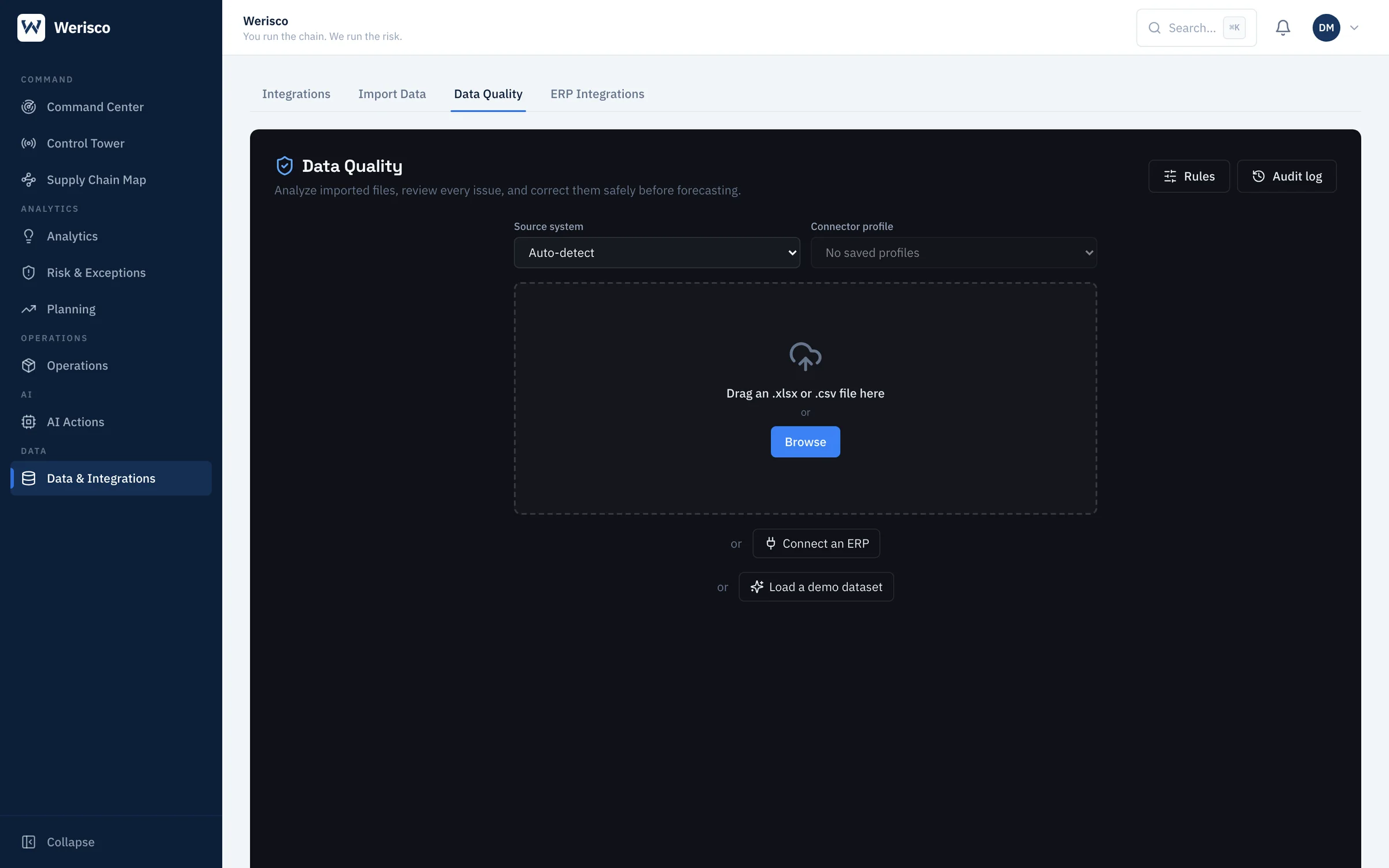 Data Quality: upload a file, review issues and correct them before forecasting