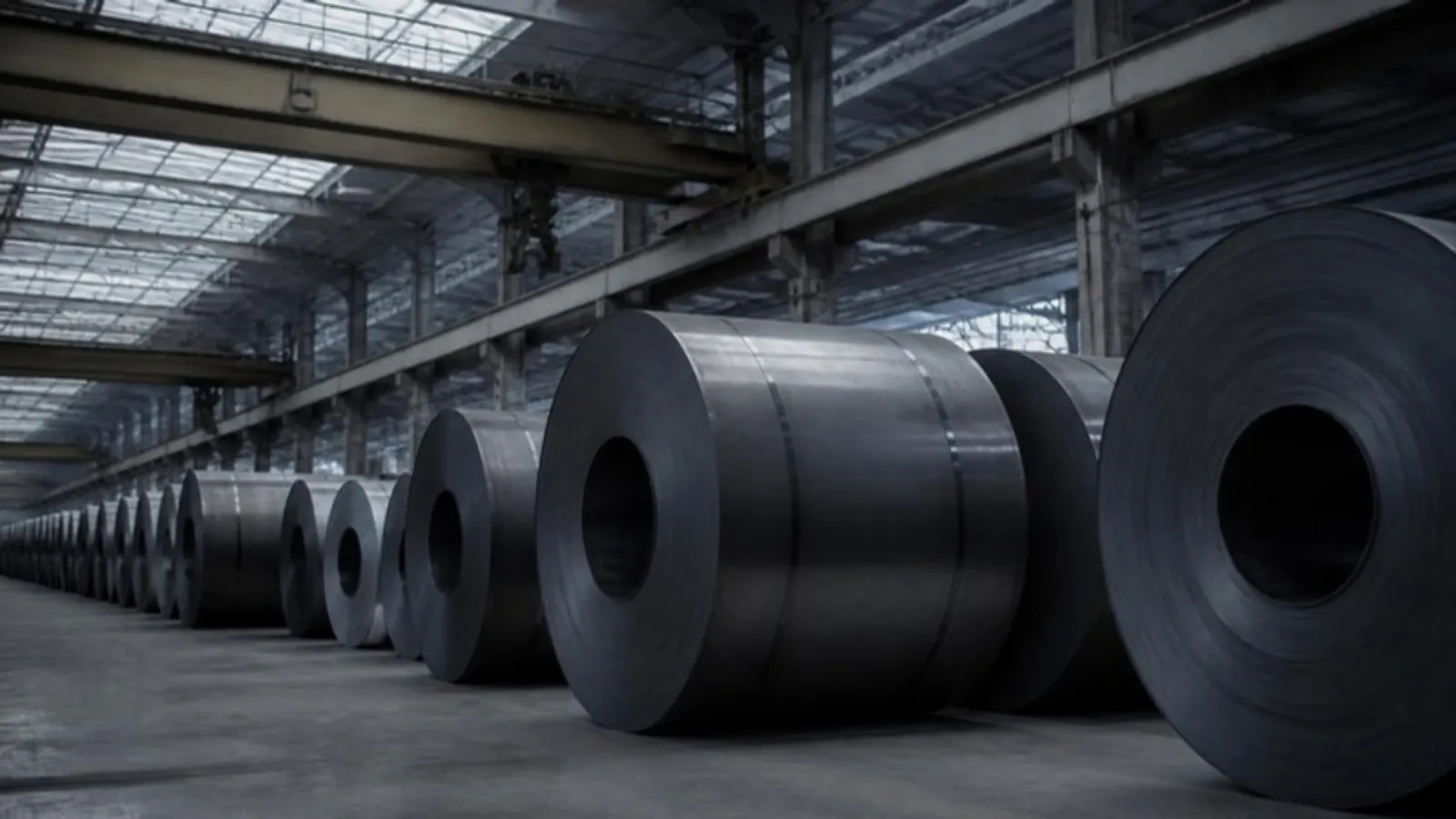 Rows of steel coils in a service center